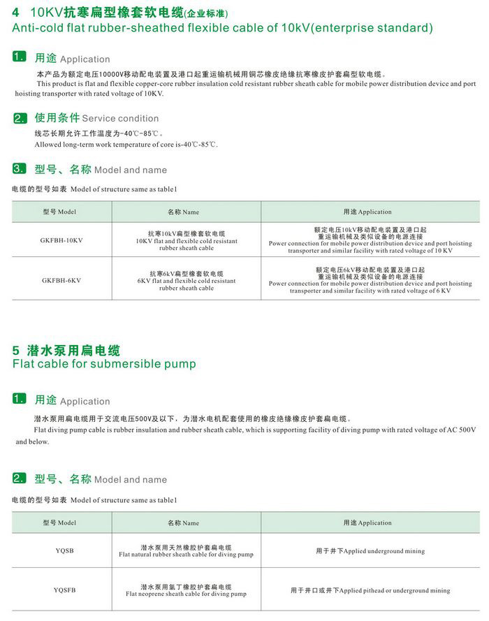 GKFB-6/10KV CEFBG YQSB低壓、控制、潛水泵及10kv抗寒、港口用扁型橡套軟電纜